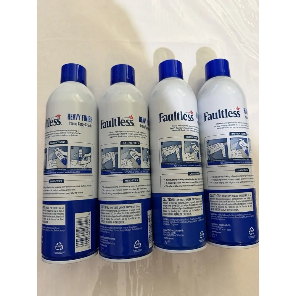 4 Cans Faultless Heavy Finish Ironing Spray‎ Starch, 20 Ounce Each
